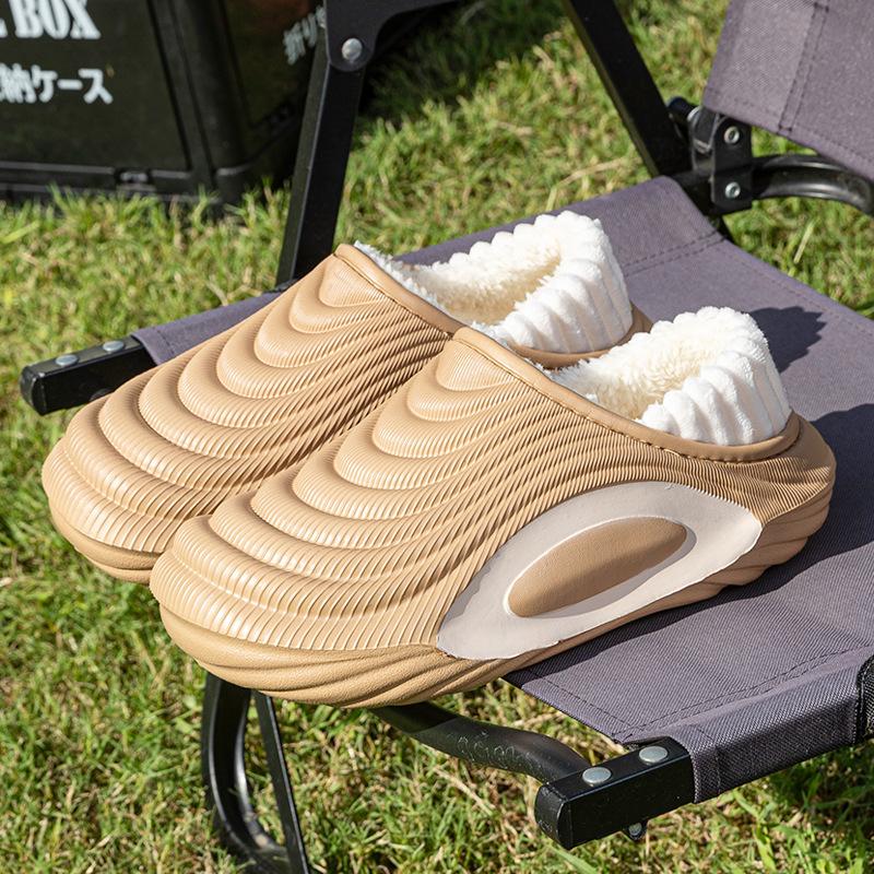 Super thick-soled solid color bag heel waterproof cotton slippers, autumn and winter outer wear heightening non-slip velvet warm fashion cotton shoes