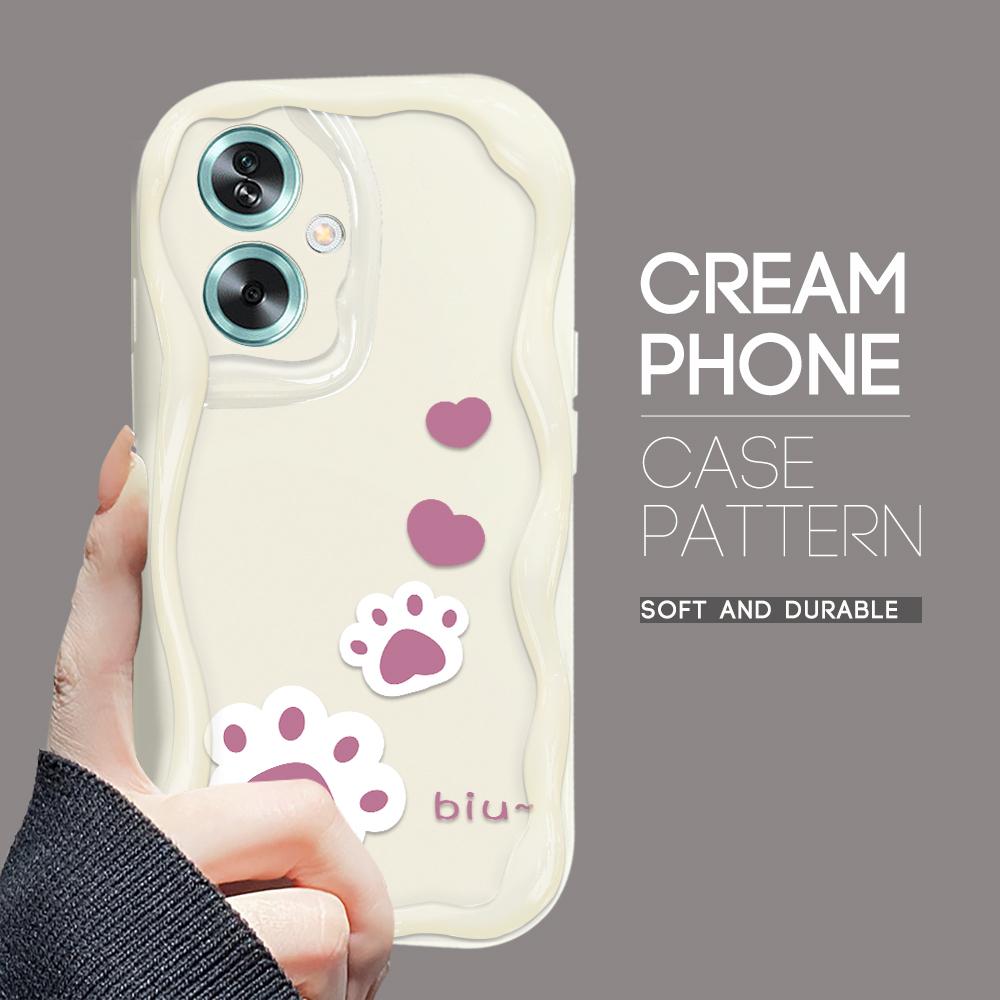 Niedliches Cartoon-Muster Creme Textur Gehäuse Wellenförmiger Rand Weiche Silikonhülle Telefonhülle für OPPO Reno Realme