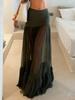 Elegant French Mesh See-through Long Skirt in Solid Color