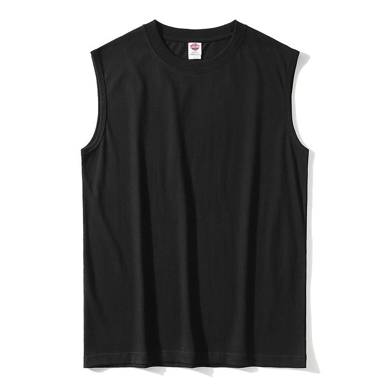Men's 220g Pure Cotton Sleeveless Japanese T-Shirt with Print - Trendy Solid Color Vest