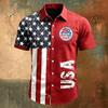 Men Short Sleeve Button Down Casual Collared Shirt with United States Letter Print and Flag Pattern for Spring Summer Wear