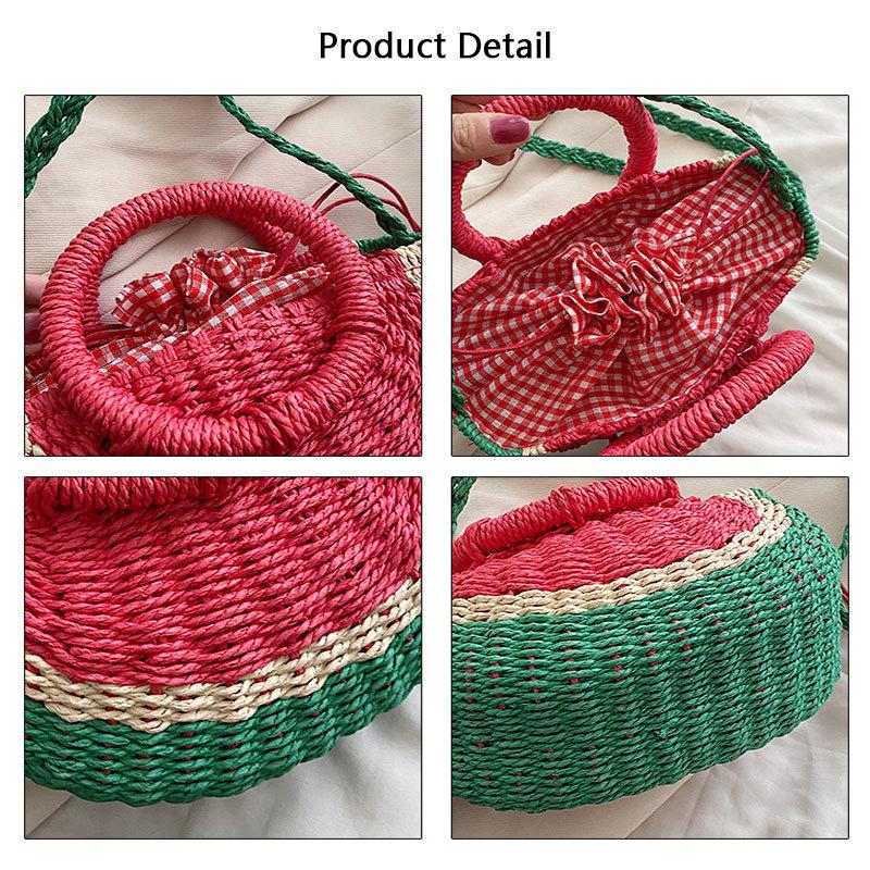 Small Hand-made Braided Bags Beach Summer Straw Bag Fashion Rattan Totes Lady Cute Watermelon Shoulder Bags Women Woven Handbags