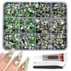 DIY Nail Art Kit With 3mm AB Transparent Flat Back Rhinestones 12 Compartments For Crafts And Fashion