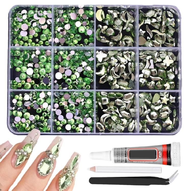 DIY Nail Art Kit With 3mm AB Transparent Flat Back Rhinestones 12 Compartments For Crafts And Fashion