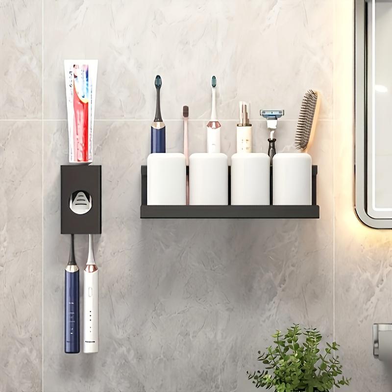 Toothbrush Holder Stand, Electric Toothbrush Organizer for Bathroom with Diatomite Base, 4-Slot Storage Box, Multi-Functional Brush & Paste Rack