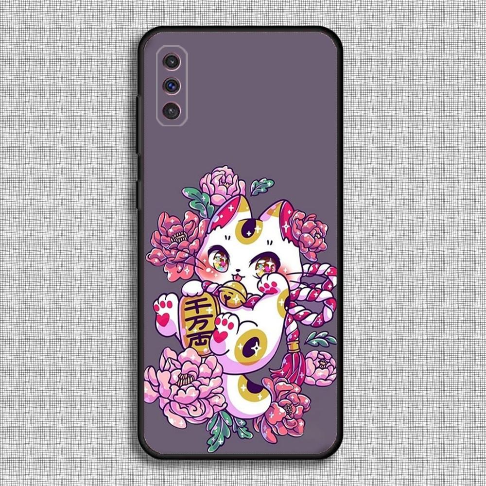 Maneki Neko Lucky Money Cat Phone Case For Samsung S23,23,22,30,21,10,9,Note20 Ultra,Lite,Ultra,5G,Plus,FE,Black Soft Case
