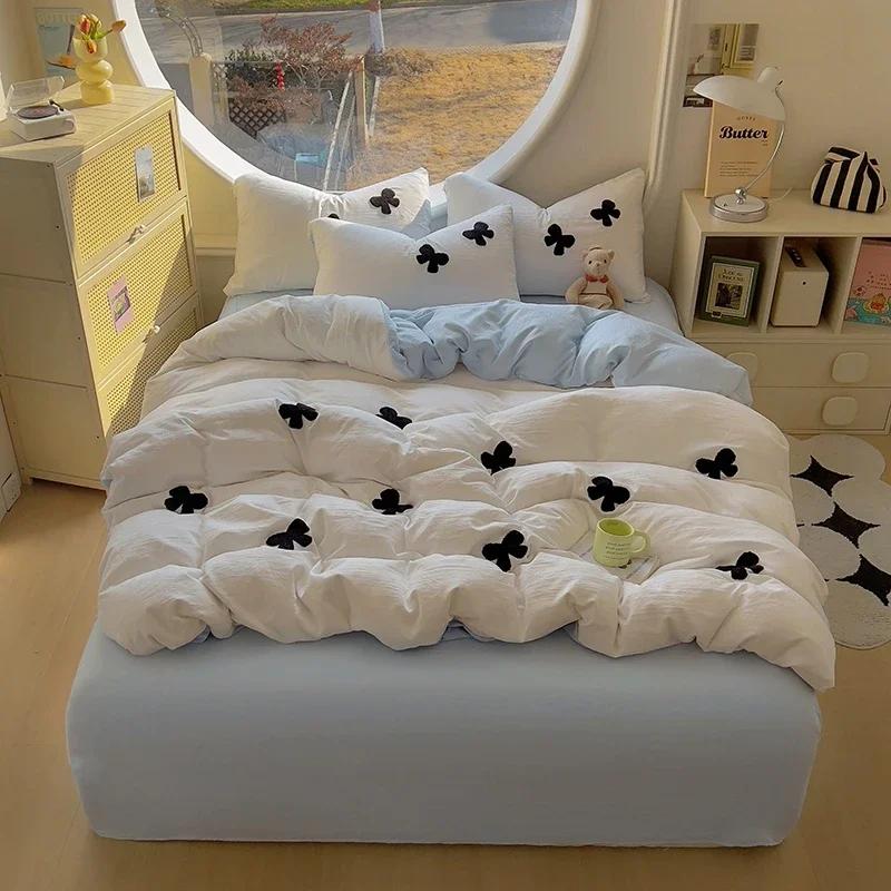 

New Duvet cover set (1*Duvet Cover + 2*Pillowcase, sheet), Butterfly knot yarn embroidery Bedding Set, Soft Comfortable 1.2m sheet 3pcs