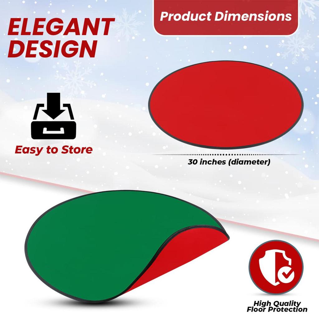 76cm Reversible Christmas Tree Mat Waterproof Round Floor Protection Mat Red and Green Floor Rug Christmas Tree Floor Protector