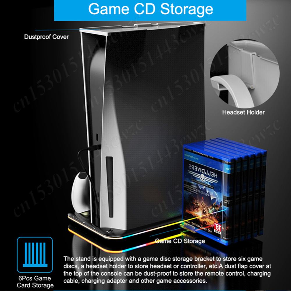 Vertical Cooling Stand For PS5 Gamepad Desk Support Game Helmet Rack with RGB Light Controller Charger Stand for PS VR2 PS5