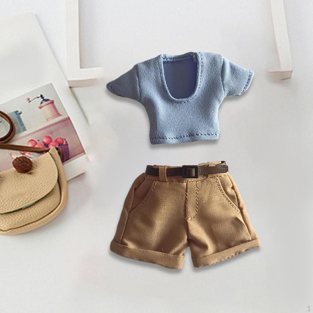 1/12 Action Figure Outfit with Belt, T Shirt and Shorts for 6 Inch Dolls