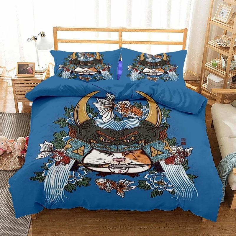 Phechion Samurai Cat Tattoo 3D Print Bedding Set Duvet Covers Pillowcases One Piece Comforter Bedding Sets Bedclothes Bed K580