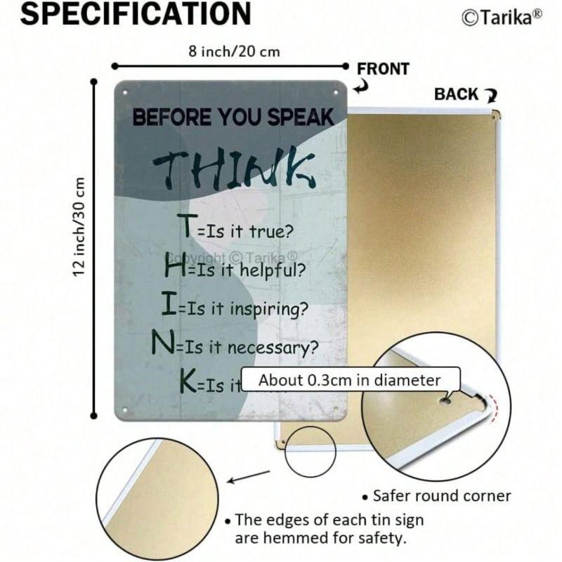 Vintage Metal Sign Wall Art Before You Speak Think Inspirational Quote Retro Home Decor Bar