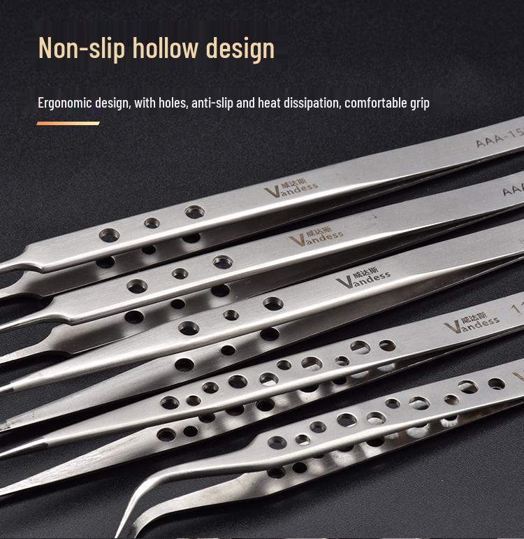 High-grade Stainless Steel Heat-Dissipating Tweezers with Holes for Circuit Board and Hair Nest Repairs