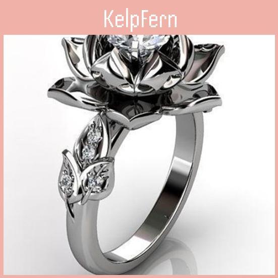 Women Inlaid Vintage Water Rhinestone Lily Flower Finger Ring Party Jewelry Gift