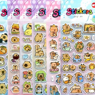 6pcs Cute Animal Capybara 3D Puffy Relief Stickers Kawaii Creative Bubble Decals Notebook Stationery Phone Funny Cartoon Sticker