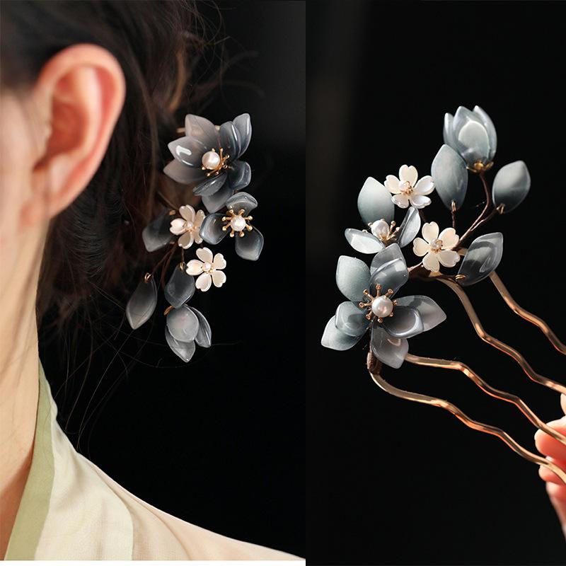 1Pcs Cool Jade Orchid Flower Hairpin For Women Chinese Style Flower Hair Stick Handmade Jewelry Hair Accessory Hanfu Hair Comb
