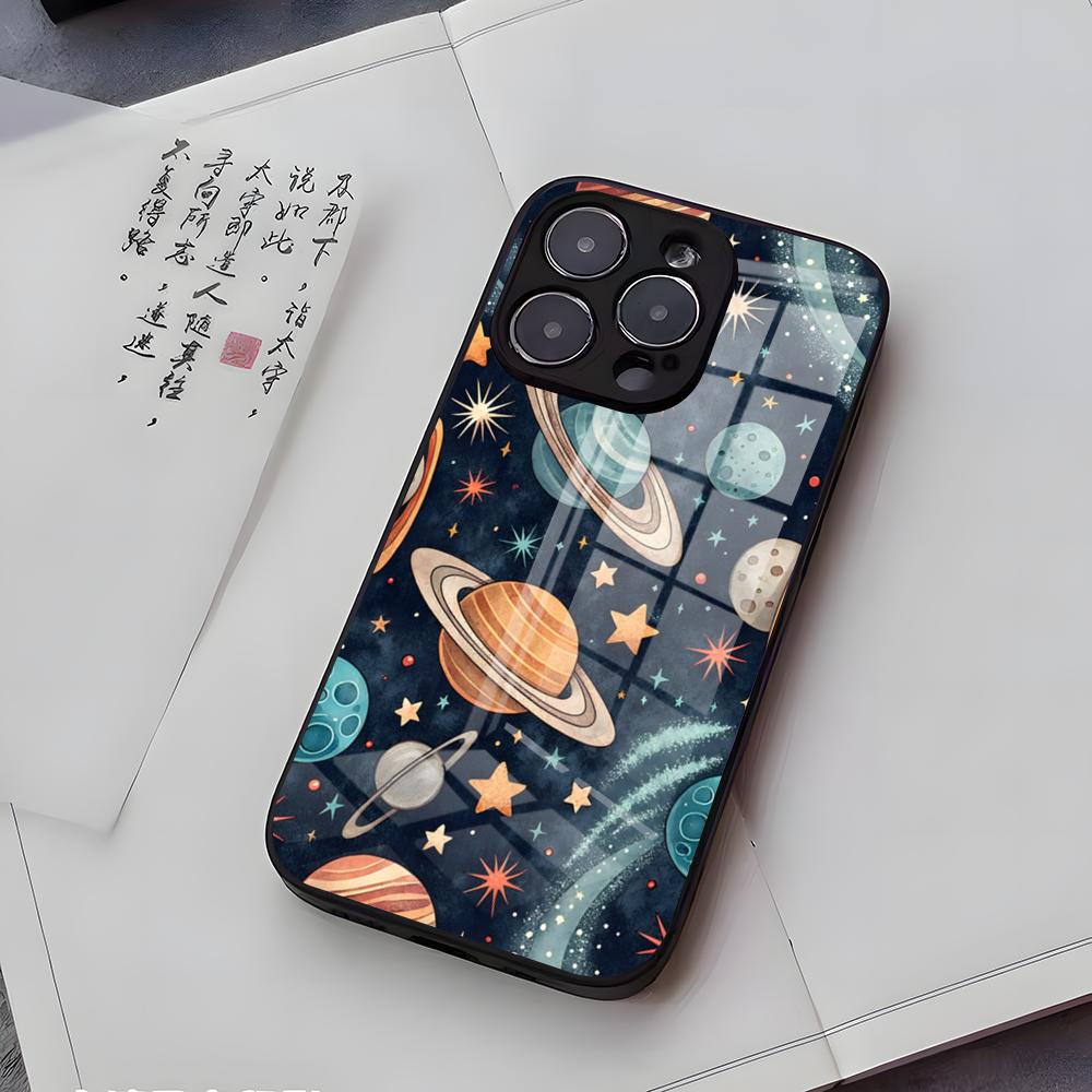 Planets Universe Phone Case For IPhone 17 Air 16 E Pro Max 15 14 13 Mini 12 Pro 11 Max Plus Black Glass Cover