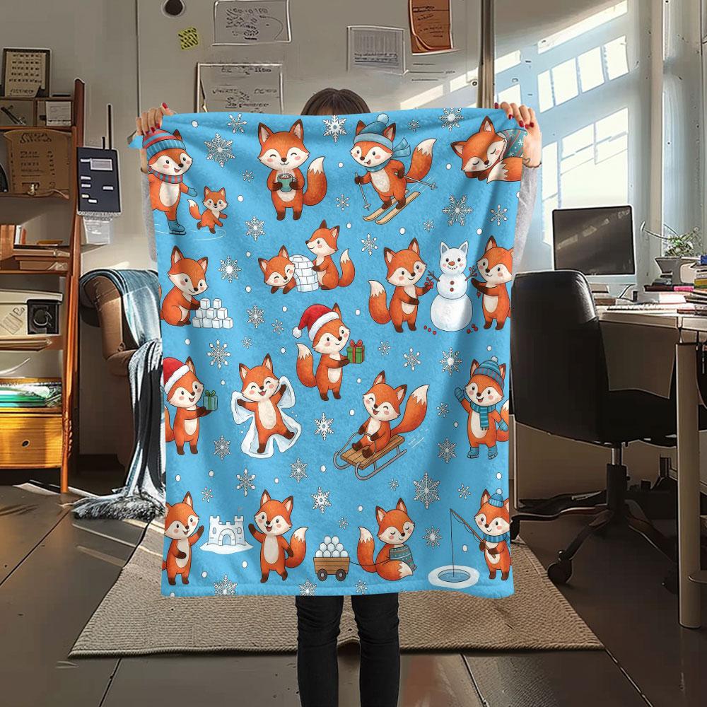 1PC Winter Raccoon Adventures Patterned Flannel Blanket Suitable For All Seasons for Home Decor Warmth and Comfort Gifts Holiday Present