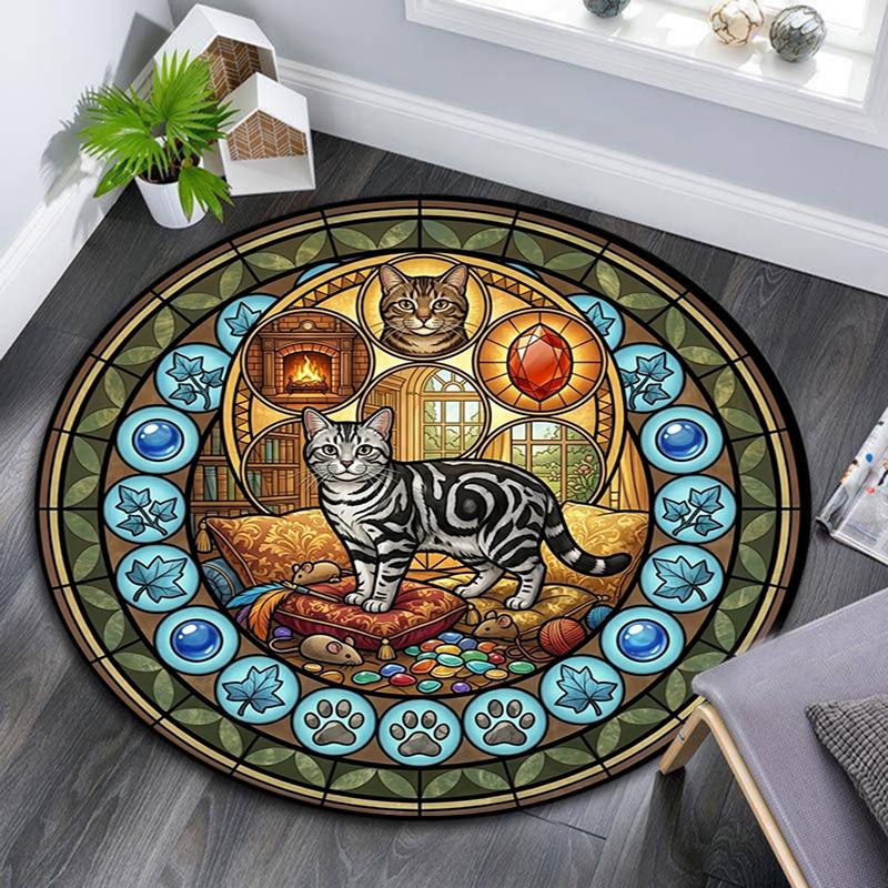 Cat Nature Symbols Round Area Rug Under Office Chairs Bedroom Living Room Home Decor