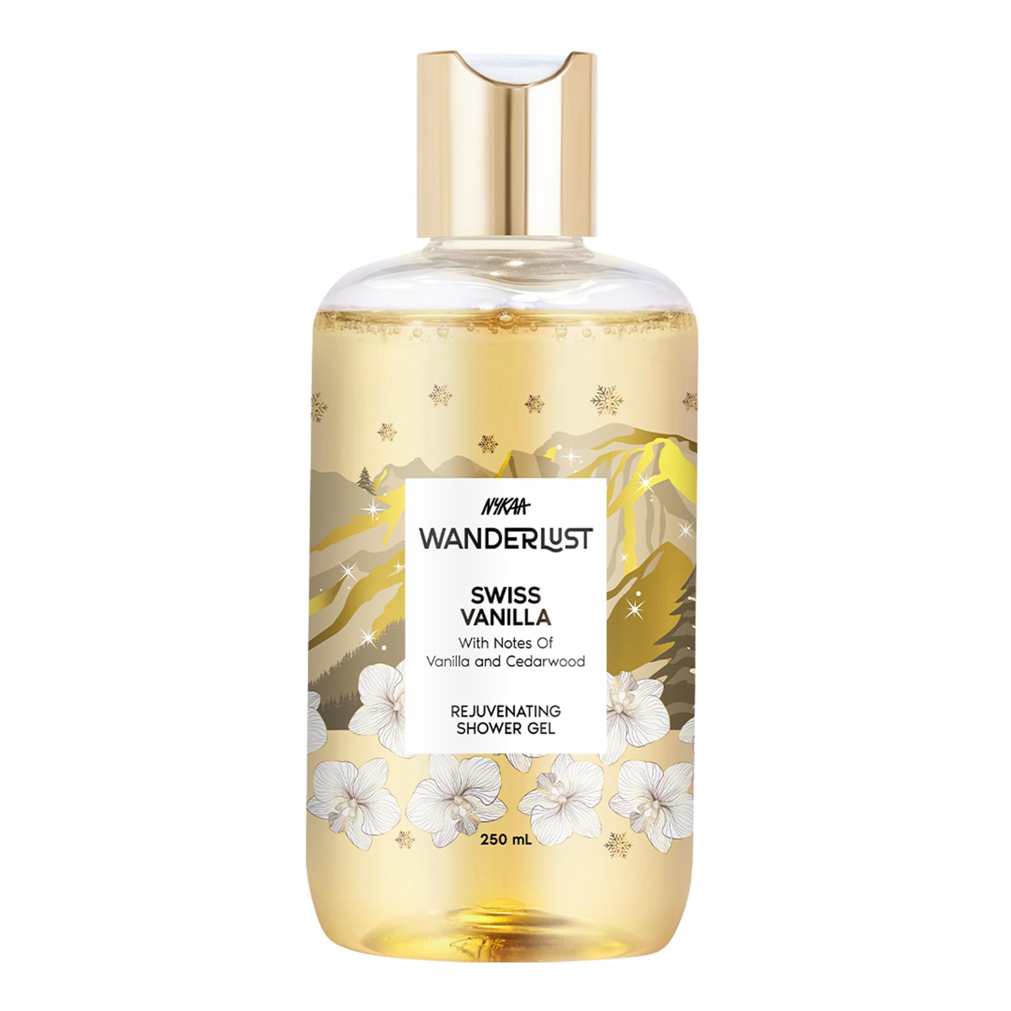 Nykaa Wanderlust Swiss Vanilla Shower Gel, Vanilla & Cedarwood Fragrance, Rejuvenating Body Wash, Hydrating Formula, Vegan & Cruelty-Free, 250ml