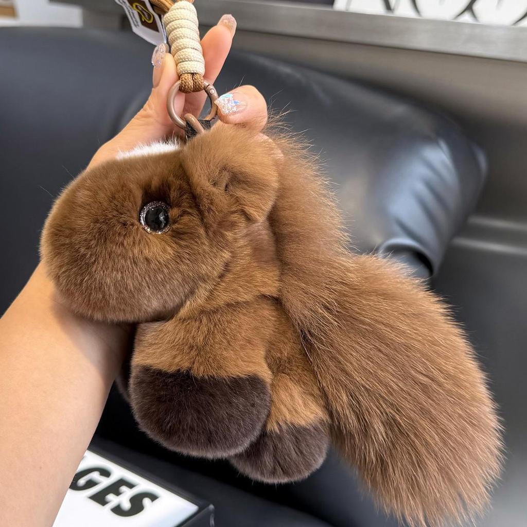 Rex Rabbit Fur Horse Keychain Pendant - Cute Unicorn Plush Bag Charm Gift