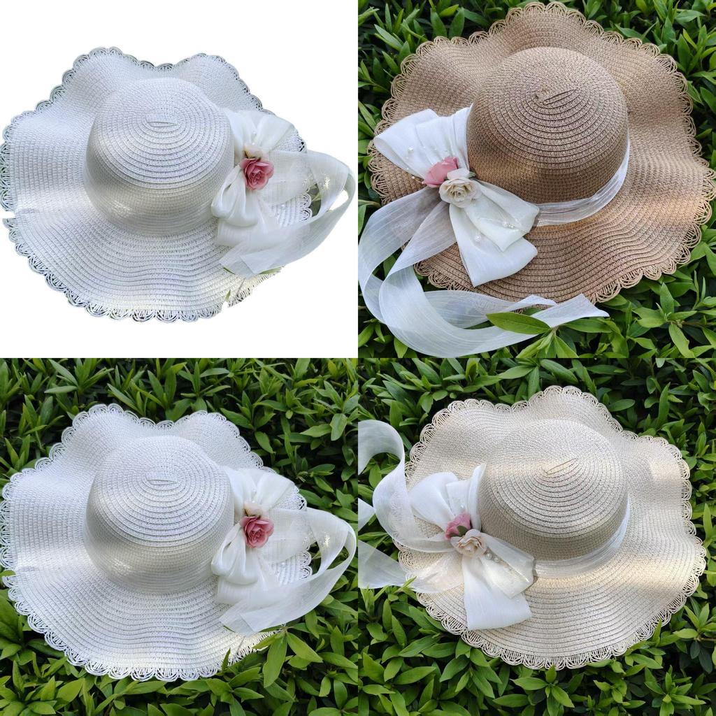 Cappello di Paglia Estivo da Sole per Donna con Design in Pizzo e Motivo Floreale Perfetto per Spiaggia e Attività all'Aperto
