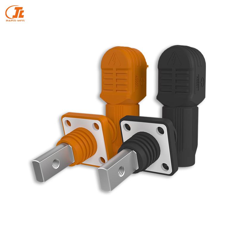 Black and Orange Angled Plug Socket; Positive/Negative Pole Energy Storage Connector; Threaded Hole; 70A-120A Current Capacity