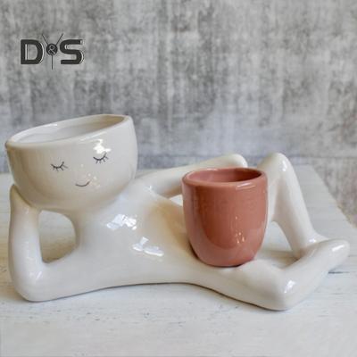 Lazy Guy Planter Resina Sdraiata Figura Vaso per Fiori con Foro di Drenaggio Tavolo Succulente Fioriera per Piante Grasse Cactus Decorazione da Giardino Interno