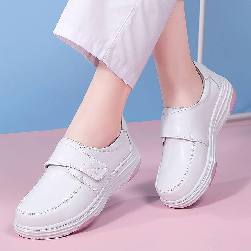 Women Loafers Platform Nurse Shoes Lady Winter Warm Fur Shoes Casual White Leather Shoes for Mother