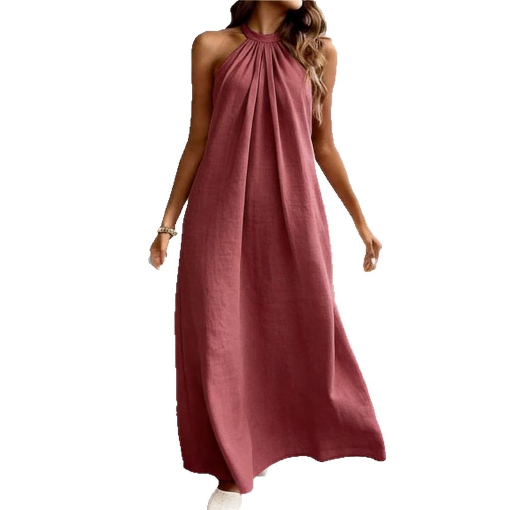 European and American style sexy neck halter dress solid color lazy loose dress, specially for elegant and long temperament