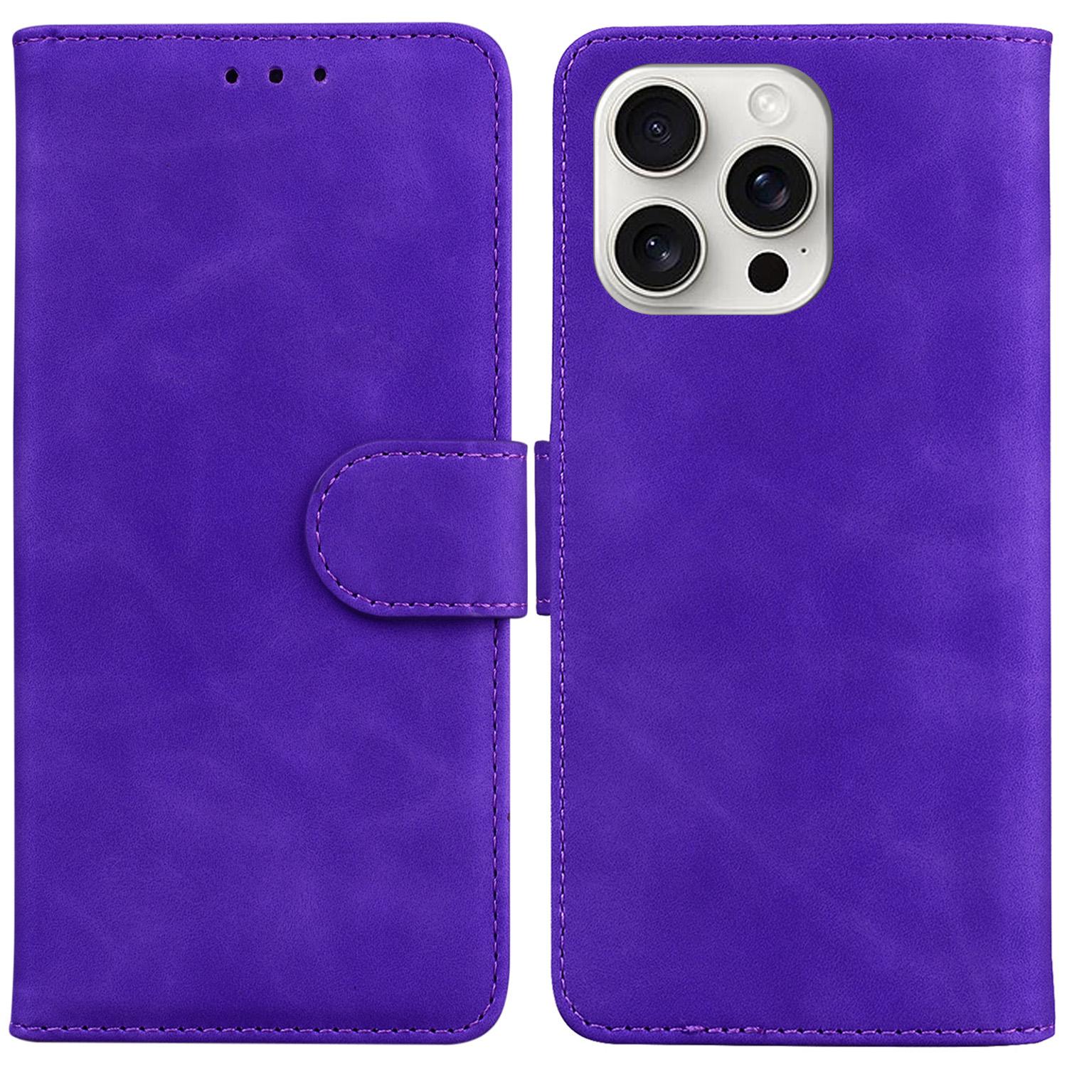 

For iPhone 16 Pro Case Solid Color PU Leather Stand Phone Cover Purple