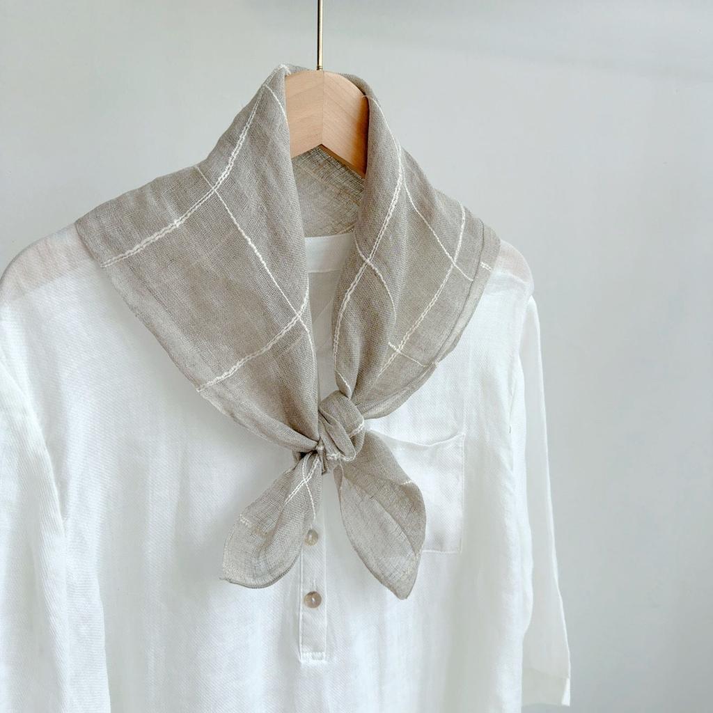 Retro Small Plaid Linen Square Scarf Literary And Versatile Women'S Summer Neck Protection Small Silk Scarf Scarf Accessories