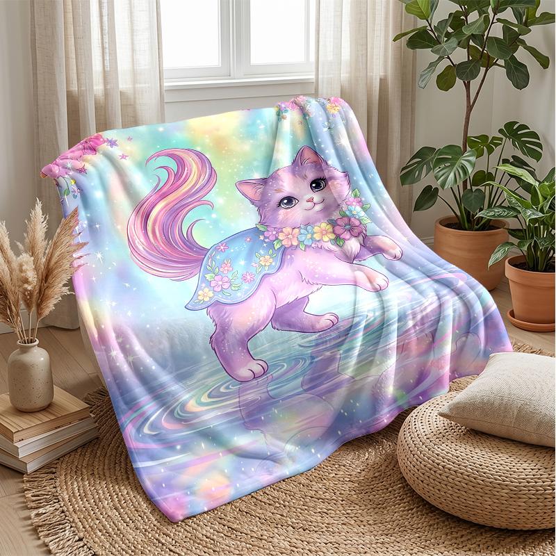 Rainbow Cat Dreamscape 1 Theme Blanket Lightweight Warm Flannel Blanket Decorative Throw Blanket for Home Decoration