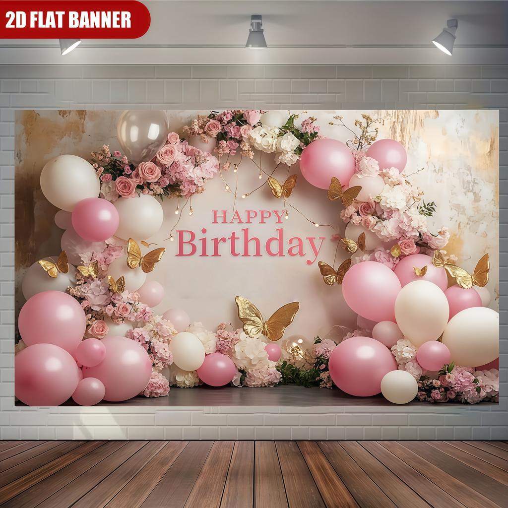 1pc Balloon Rose Birthday Background Banner Suitable for Birthday Celebrations Anniversaries and Room Decoration