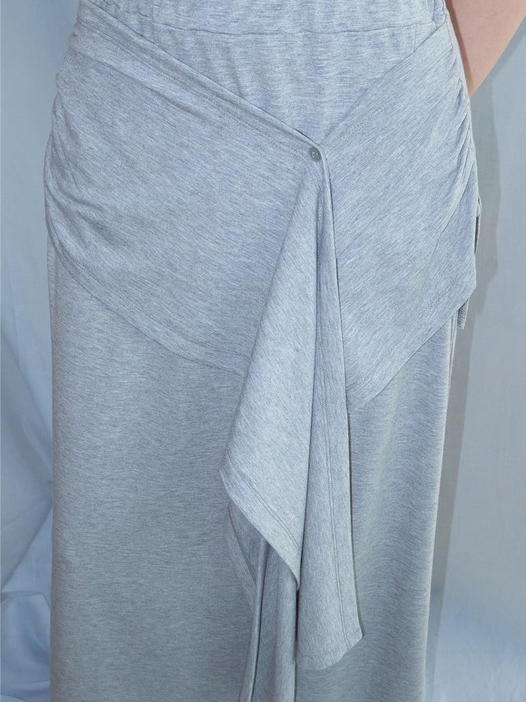 Etmont 2-Way Tie Long Skirt, Melange Gray