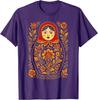 Matryoshka Doll Floral Print Graphic Tee Russian Nesting Folk Art Casual Cotton T-Shirt