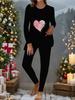 Euro-American Fashion 3D Love Printed Women's  Four-season Long-sleeved T-shirt + Long Pants Two-piece Set. Perfect Gift for New Year & Christmas