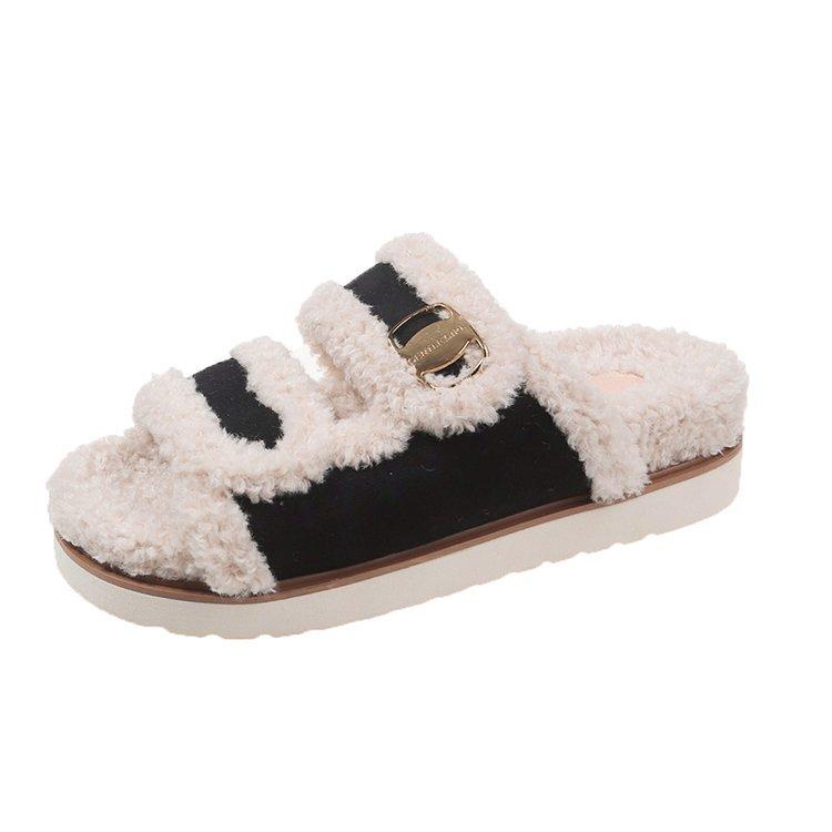 Ruth with INS thick bottom legs long hair slippers women wear autumn and winter versatile Internet celebrity one-word drag tide