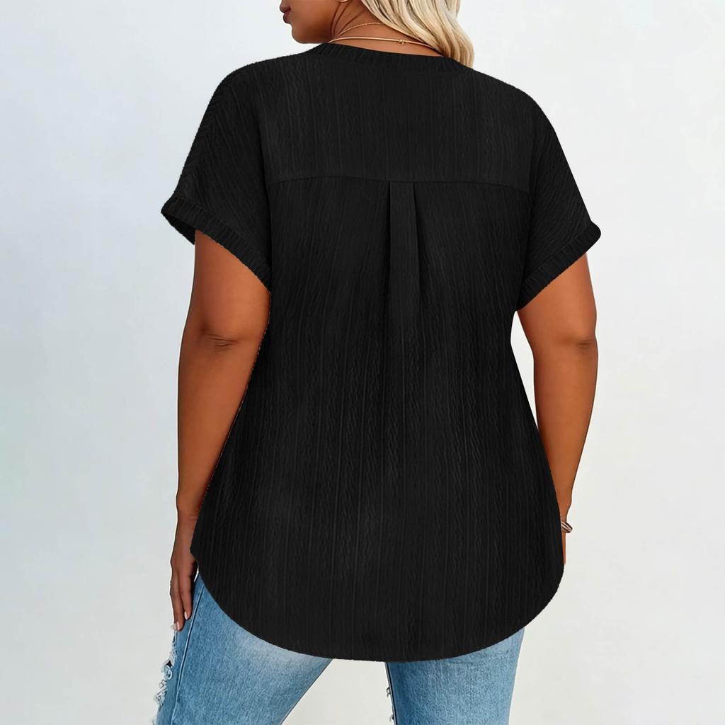 Women's Fashion Casual Button-Up V Neck T Shirt Pullover Short Sleeve Top