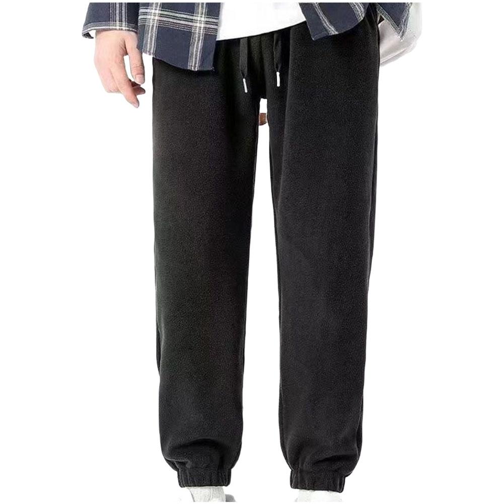 Men Casual Pants Plus Velvet Thicker Drawstring Solid Keep Warm Outwear Ankle-tied Winter Sporty Baggy Trousers Male Fashion