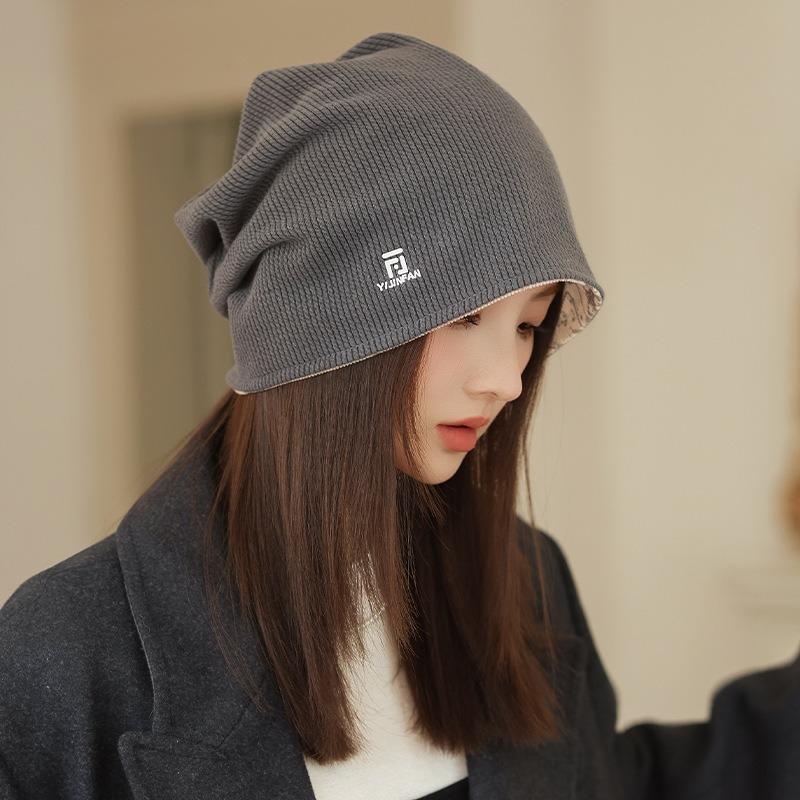 Autumn and Winter Hats Women's Casual Versatile Stacking Hats Big Head Circumference Showing Face Small Headgear Warm Cold Hats