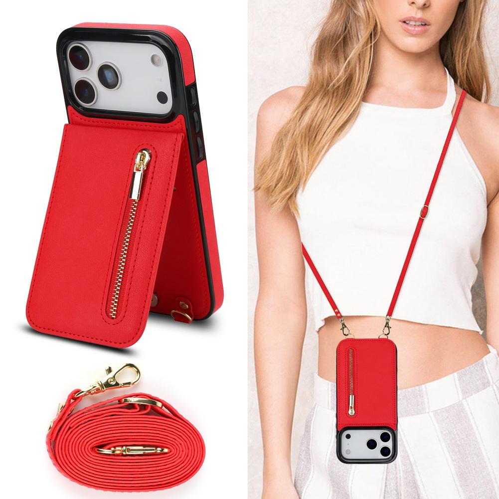 Wallet Zipper Crossbody Lanyard 4 Credit Card Slot Case For iPhone 17 Pro Max 17 Air 16e 16 1514 + 13 12 11 XR XS 8 Plus 7 Cover