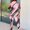 Women Plus Size Two Piece Set Round Neck Long Sleeve Printed Top And Fitted Pants