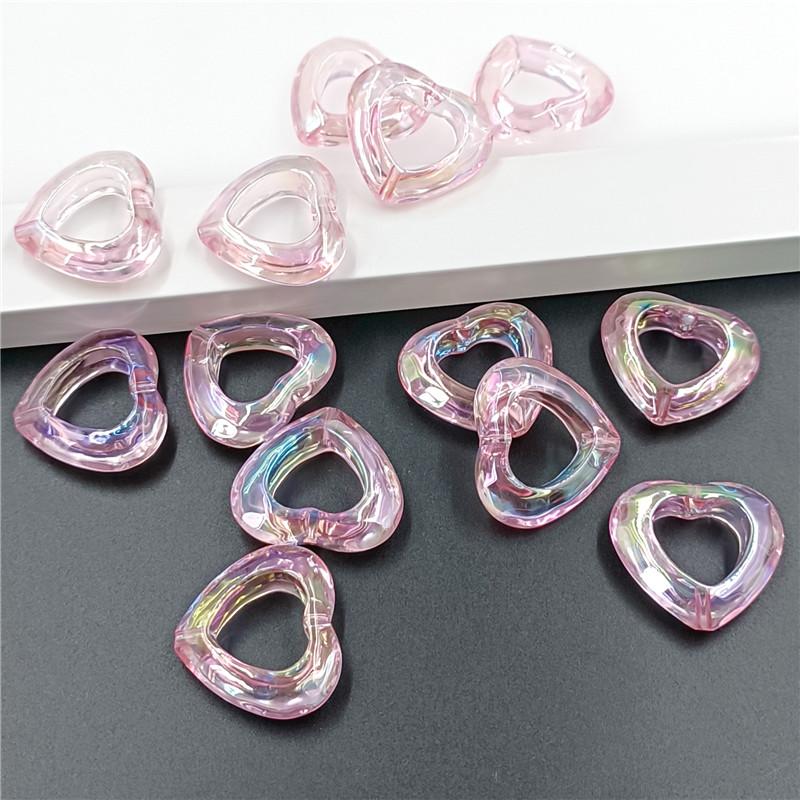 Fashion Transparent DIY Jewelry Accessories Creative Aurora UV Plated Earrings Making Vertical Hole Beads Hollow Magic Color Heart 5pcs
