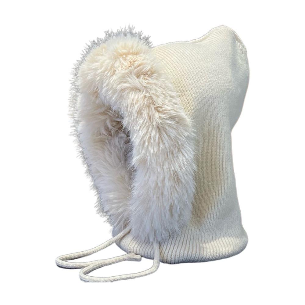 Versatile Balaclava Hat Imitation Mink Wool Drawstring Design Knitted Hat Warm Cold-proof Pullover Hat Autumn Winter Women Wear