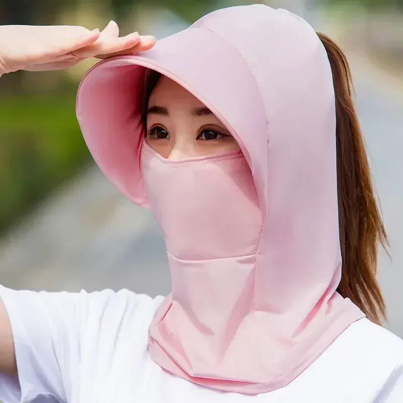 Summer Cycling Ice Silk Sunscreen Cap Anti-UV Sun-proof Hat Soft Breathable Dustproof Lady Covering Large Eaves Cap Sun Hats