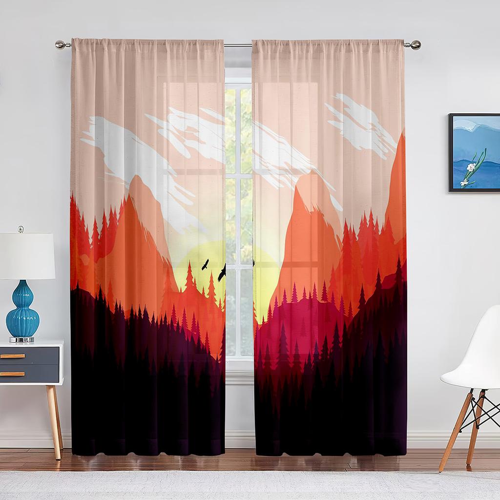 Geometric Mountain Modern Aesthetic Minimalist Pink Sheer Voile Curtains for Living Room Bedroom Decor Tulle Curtains Treatment
