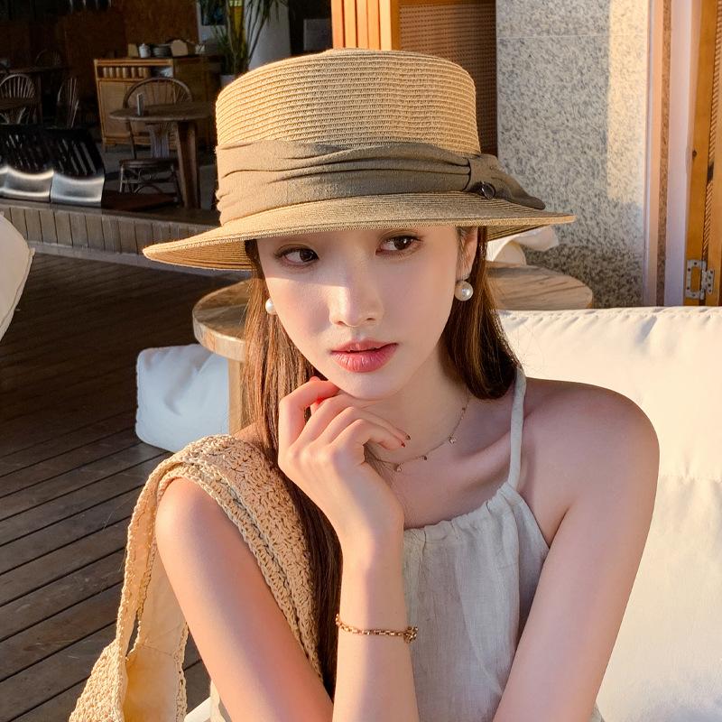 Taizhou Wenling hat women's summer French Hepburn style elegant straw straw hat seaside beach sunshade sunscreen hat