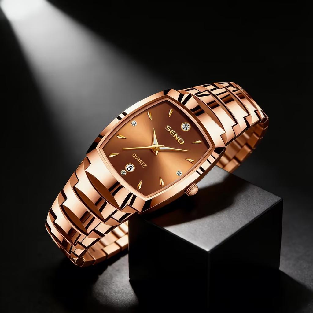 Men's Steel Strap Watch Square Men's Watch Business Waterproof Calendar Quartz Watch