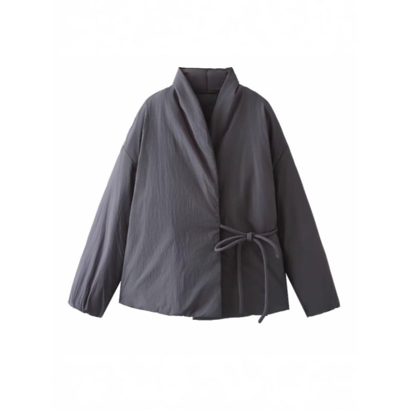 

Women s Winter Oversized Wrap Parka Coat Design Solid Color Bow Jacket L сірий